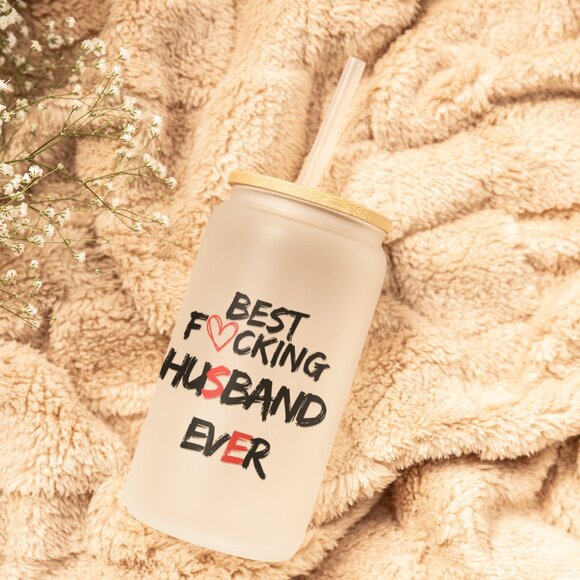 Best Fu*king Husband Ever, Funny Husband Gift, Sarcastic Frosted Glass Tumbler, - Picture 5 of 7